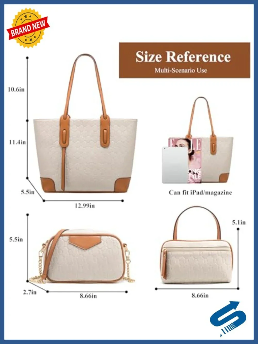 Retro Embossed Tote Handbag Set with Card Purse - 4-in-1 Faux Leather Purse for